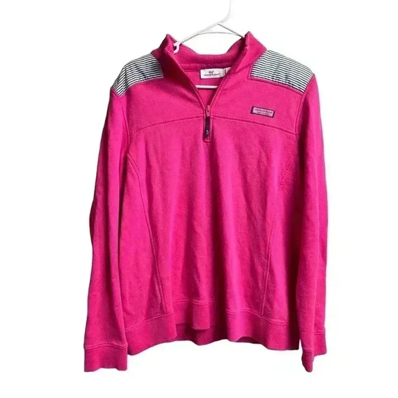 Vineyard Vines Pink with Blue Stripes 1/4 Zip Pullover Shep Shirt Sweatshirt - Picture 1 of 11